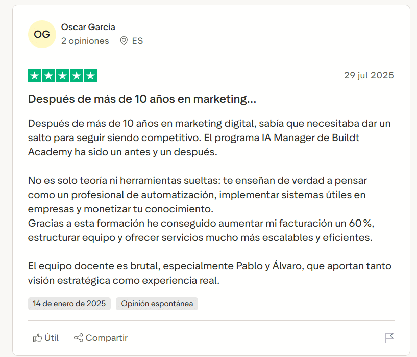 Opinión Alumno Builtd Academy