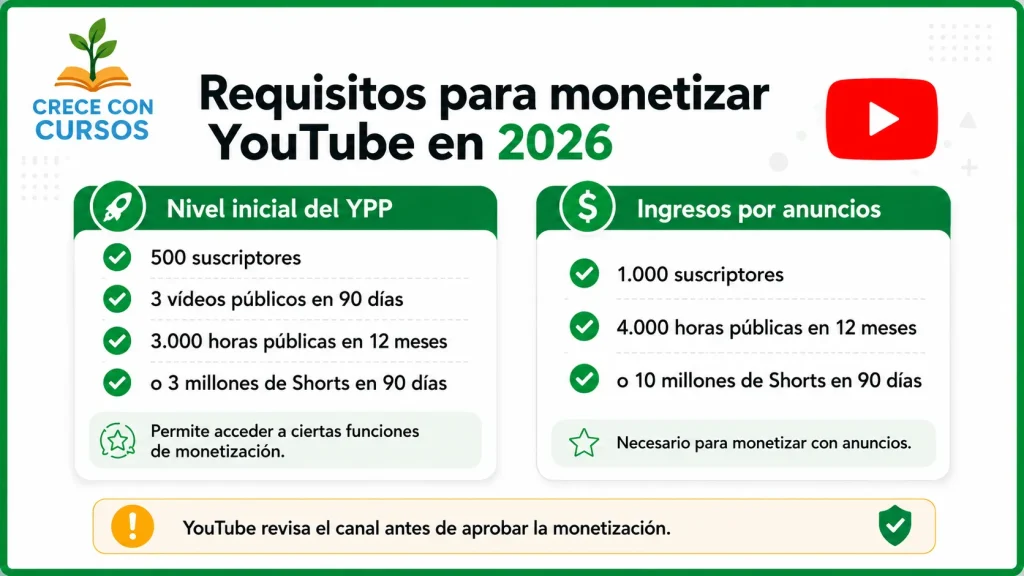 Requisitos para monetizar YouTube en 2026