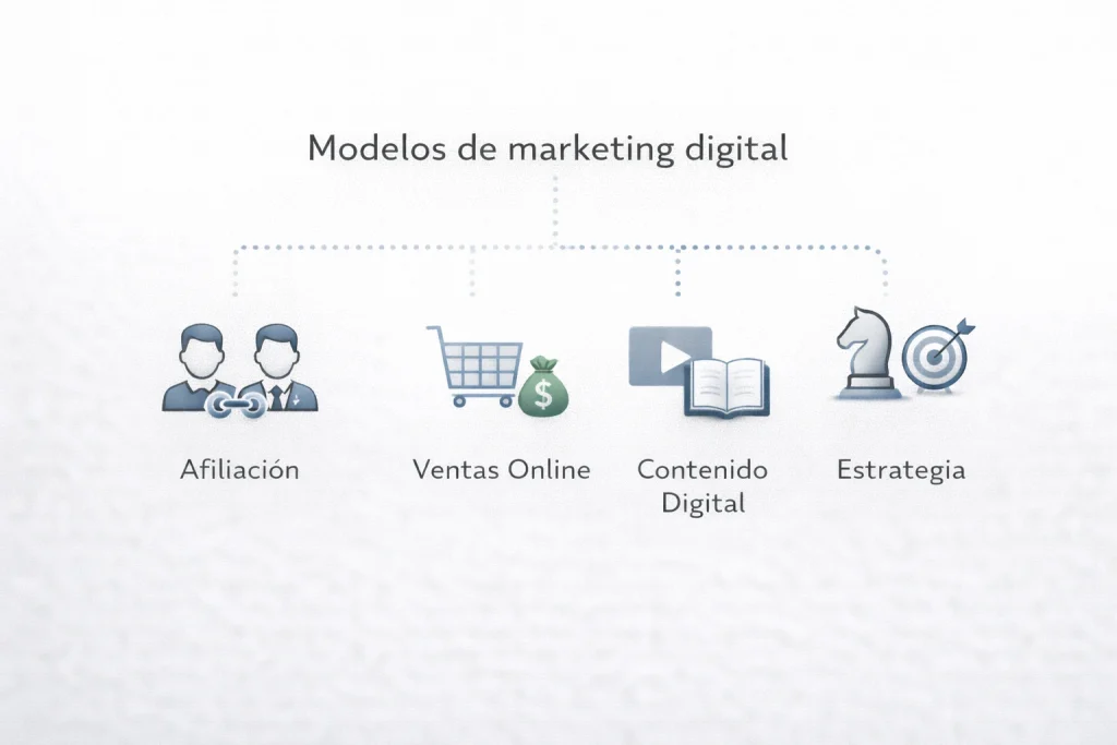 Diagrama de modelos de marketing digital y afiliación.