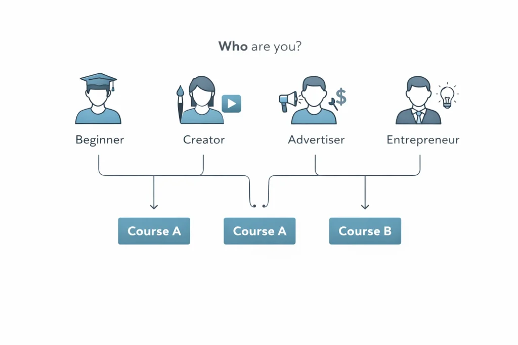 gráfico para elegir un curso para ganar dinero online según el perfil del usuario
