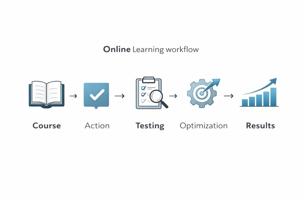 diagrama que muestra el proceso de aplicar un curso para ganar dinero online
