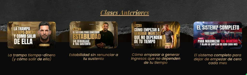 Clases del entrenamiento Cimientos de Adri Kastel sobre ingresos acumulables y negocios digitales