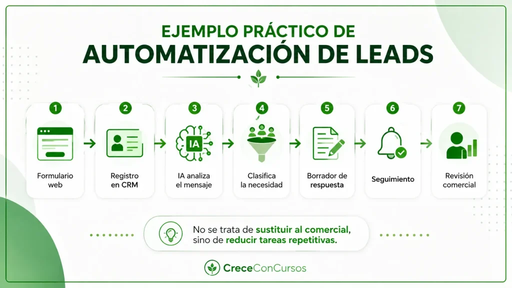 Ejemplo de automatización de un lead desde un formulario hasta el CRM y revisión comercial
