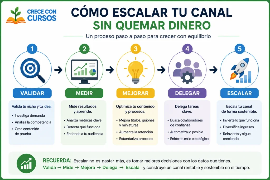 Proceso para validar, medir, mejorar, delegar y escalar un canal de YouTube