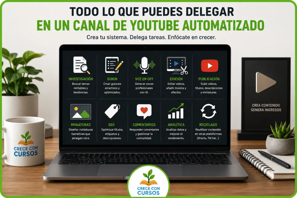 Tareas que se pueden delegar en un canal de YouTube automatizado